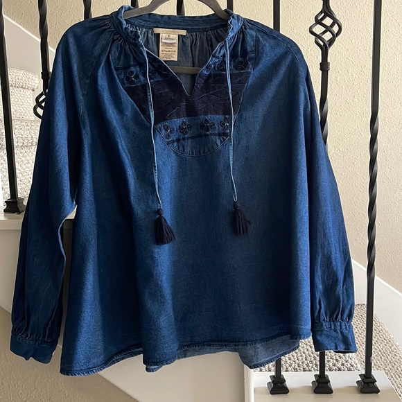 ANTHROPOLOGIE NE QUITTEZ PAS Small Denim peasant blouse - Picture 2 of 10